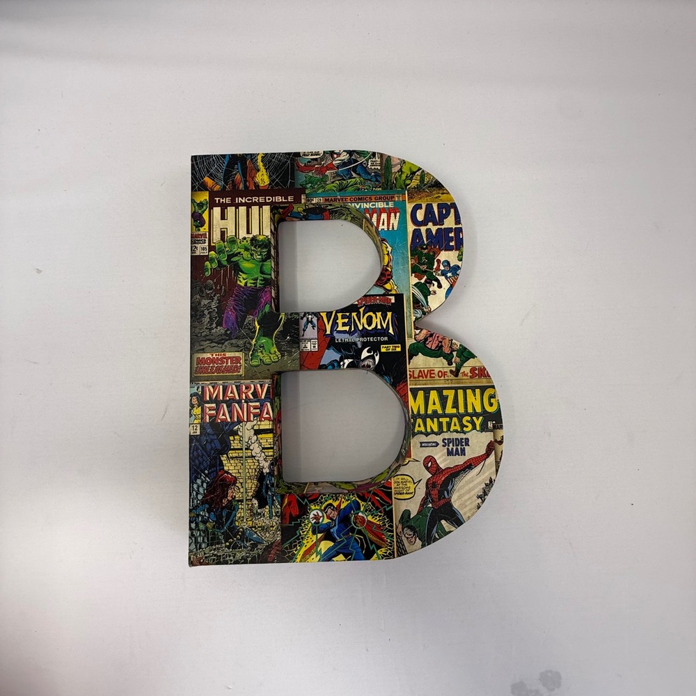 Marvel Comics Wood Wall Letter B Decor Hulk Iron Man Spider-Man Venom Multicolor